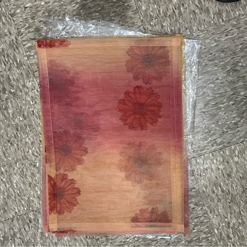Bodrum Placemats Dining Table Set Of 8 Sheer Orange Red Dahlia Flowers 20”X 14”
